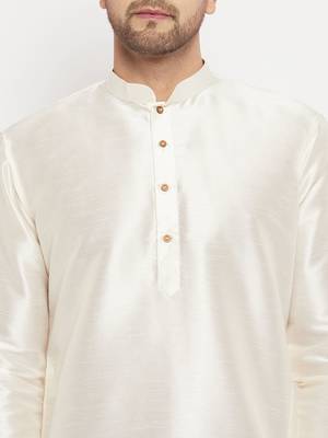 Cream And Rose Gold Silk Blend Kurta Pyjama Set 4