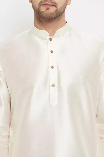 Cream And Rose Gold Silk Blend Kurta Pyjama Set
