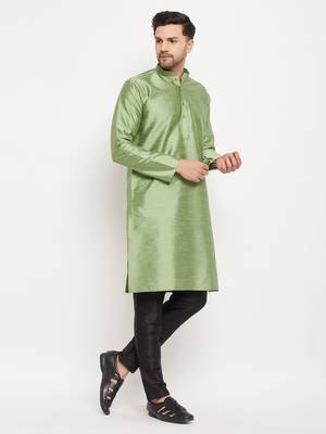 Mint Green And Black Silk Blend Kurta Pyjama Set 2