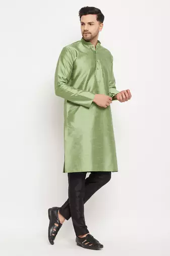 Mint Green And Black Silk Blend Kurta Pyjama Set
