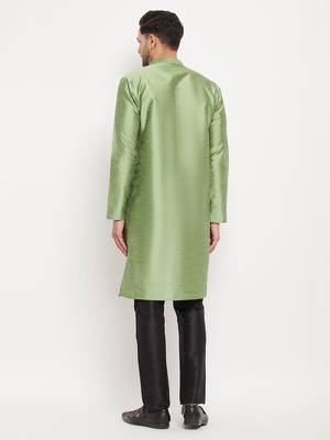 Mint Green And Black Silk Blend Kurta Pyjama Set 3