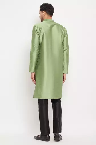 Mint Green And Black Silk Blend Kurta Pyjama Set