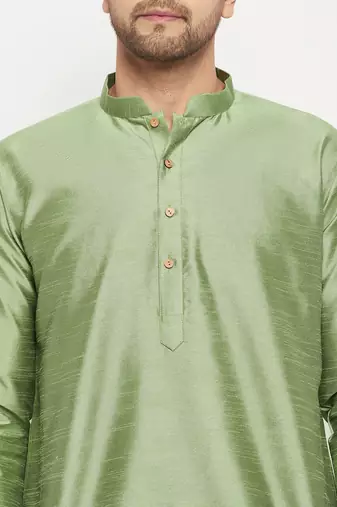 Mint Green And Black Silk Blend Kurta Pyjama Set