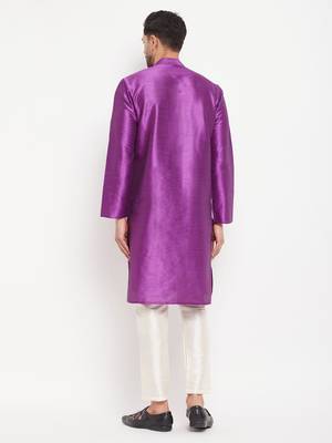 Purple And Cream Silk Blend Kurta Pyjama Set 3