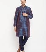Navy Blue Silk Blend Kurta Pyjama Set