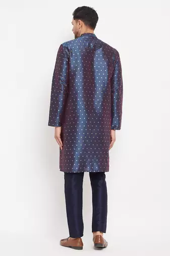 Navy Blue Silk Blend Kurta Pyjama Set