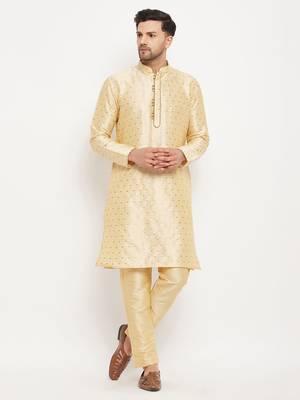 Gold Silk Blend Kurta Pyjama Set 1