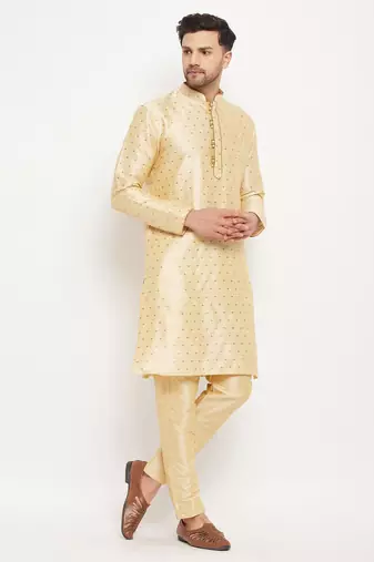 Gold Silk Blend Kurta Pyjama Set