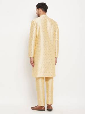 Gold Silk Blend Kurta Pyjama Set 3
