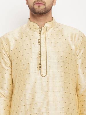 Gold Silk Blend Kurta Pyjama Set 4