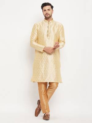 Gold And Rose Gold Silk Blend Kurta Pyjama Set 1