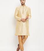Gold And Rose Gold Silk Blend Kurta Pyjama Set