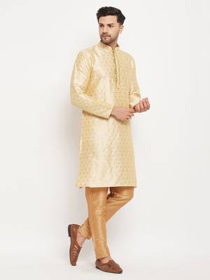 Gold And Rose Gold Silk Blend Kurta Pyjama Set 2