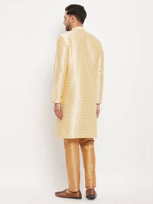 Gold And Rose Gold Silk Blend Kurta Pyjama Set 3