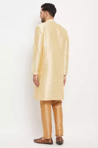 Gold And Rose Gold Silk Blend Kurta Pyjama Set