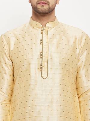 Gold And Rose Gold Silk Blend Kurta Pyjama Set 4