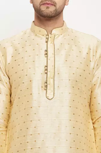 Gold And Rose Gold Silk Blend Kurta Pyjama Set