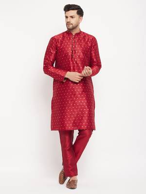 Maroon Silk Blend Kurta Pyjama Set 1