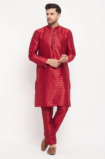 Men'S Maroon Silk Blend Kurta Pyjama Set