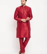 Maroon Silk Blend Kurta Pyjama Set