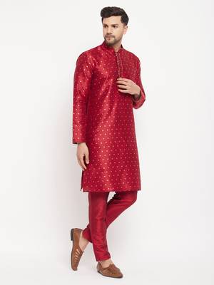 Maroon Silk Blend Kurta Pyjama Set 2