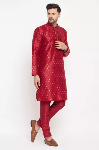Maroon Silk Blend Kurta Pyjama Set