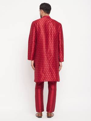 Maroon Silk Blend Kurta Pyjama Set 3