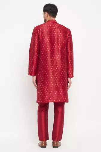 Maroon Silk Blend Kurta Pyjama Set