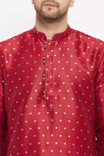 Maroon Silk Blend Kurta Pyjama Set