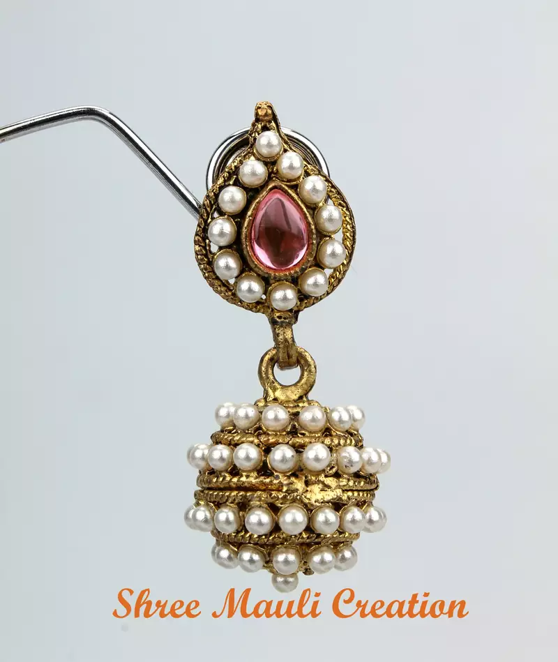 Leaf Pearl Jhumki Earrings
