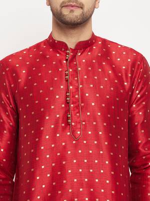 Maroon And Rose Gold Silk Blend Kurta Pyjama Set 4