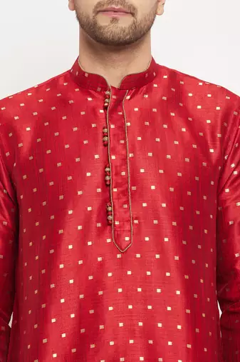 Maroon And Rose Gold Silk Blend Kurta Pyjama Set