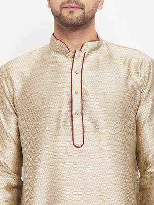 Beige And Maroon Silk Blend Kurta Pyjama Set 4