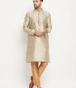 Beige And Rose Gold Silk Blend Kurta Pyjama Set