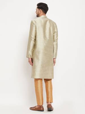 Beige And Rose Gold Silk Blend Kurta Pyjama Set 3