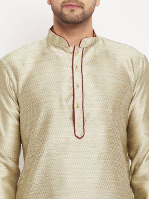 Beige And Rose Gold Silk Blend Kurta Pyjama Set 4