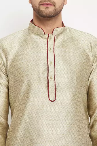 Beige And Rose Gold Silk Blend Kurta Pyjama Set
