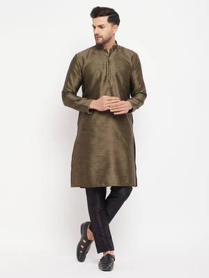 Black Silk Blend Kurta Pyjama Set 1