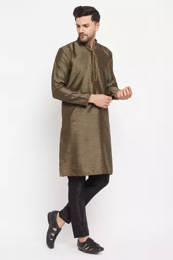 Black Silk Blend Kurta Pyjama Set