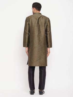 Black Silk Blend Kurta Pyjama Set 3