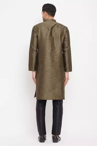 Black Silk Blend Kurta Pyjama Set
