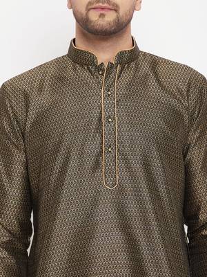 Black Silk Blend Kurta Pyjama Set 4