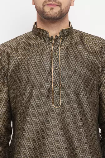 Black Silk Blend Kurta Pyjama Set