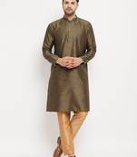 Men'S Black And Rose Gold Silk Blend Kurta Pyjama Set