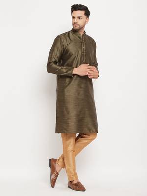 Black And Rose Gold Silk Blend Kurta Pyjama Set 2