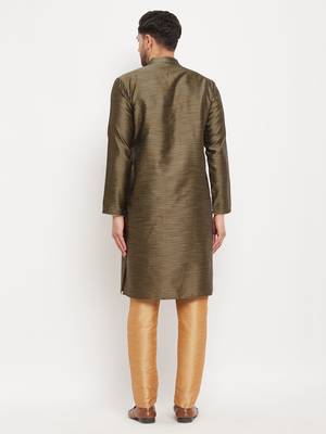 Black And Rose Gold Silk Blend Kurta Pyjama Set 3