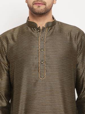 Black And Rose Gold Silk Blend Kurta Pyjama Set 4