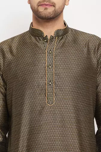 Black And Rose Gold Silk Blend Kurta Pyjama Set