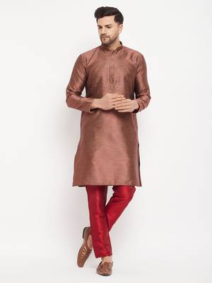 Maroon Silk Blend Kurta Pyjama Set 1