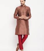 Men'S Maroon Silk Blend Kurta Pyjama Set